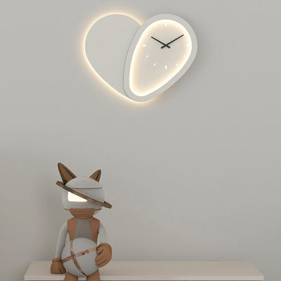 Contemporary Creative Round Decorative Clock Heart Iron Acrylic LED Wall Sconce Lamp For Bedroom