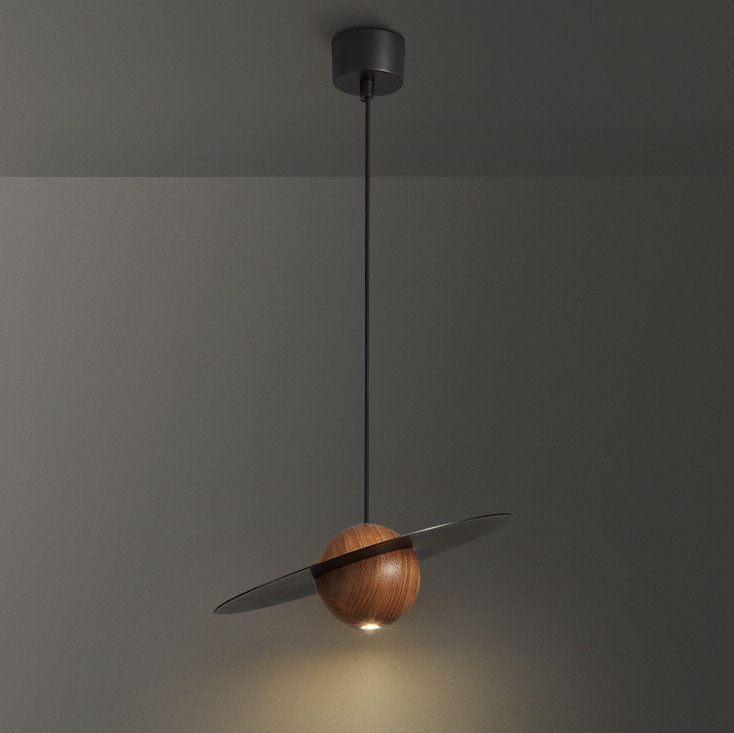 Modern Minimalist Walnut Copper Planet LED Pendant Light