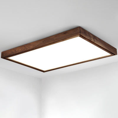 Traditional Chinese Walnut Iron Acrylic Square Rectangular LED Flush Mount Ceiling Light For Living Room