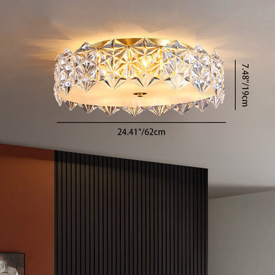 Modern Minimalist Round Full Copper Crystal 4/6 Light Flush Mount Ceiling Light For Living Room