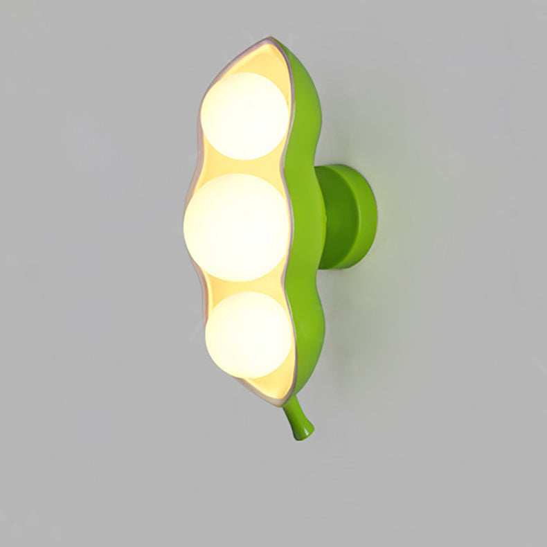 Contemporary Creative Resin Glass Pea Pod Design 3-Light Wall Sconce Lamp For Bedroom