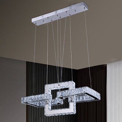 Modern Luxury Round Square Ring Buckle Stainless Steel Crystal LED Chandelier For Living Room