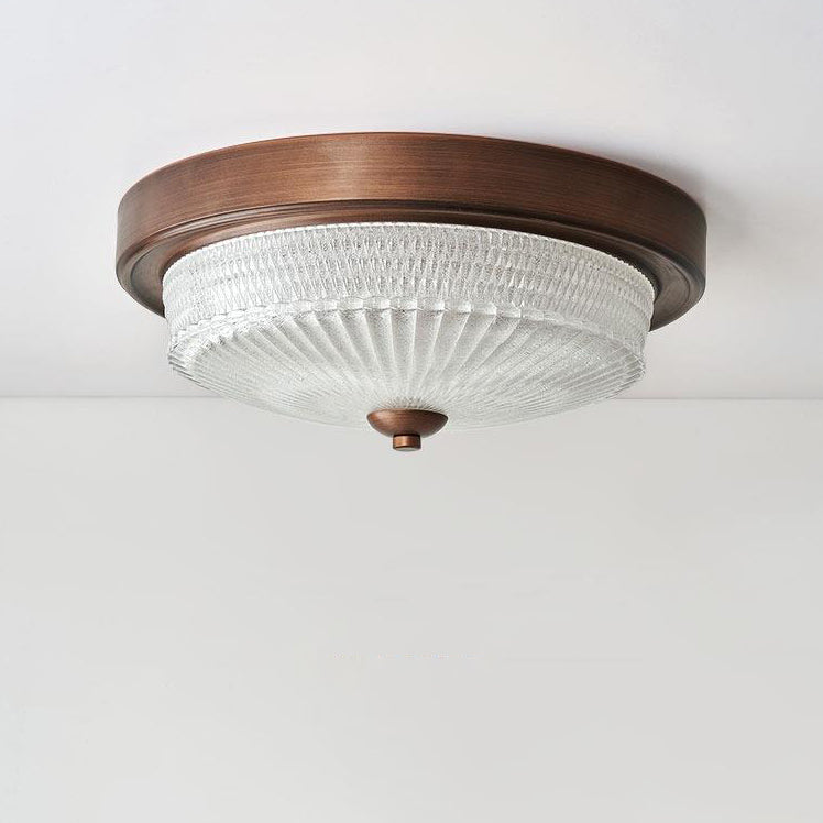 Contemporary Retro Glass Iron Round Frosted Stripe 2/3/4 Light Flush Mount Ceiling Light For Living Room