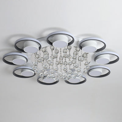 Modern Simplicity Acrylic Circle Ring Shade Iron Crystal LED Flush Mount Ceiling Light For Living Room