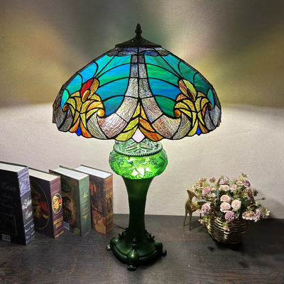 Traditional Tiffany Dome Resin Glass 3-Light Table Lamp For Living Room