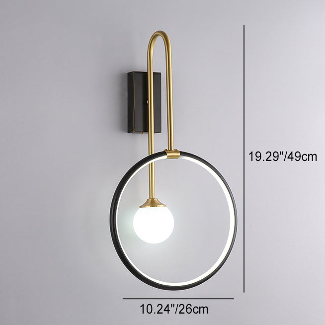 Modern Simplicity Circle Ring Copper Glass 1-Light Wall Sconce Lamp For Bedroom