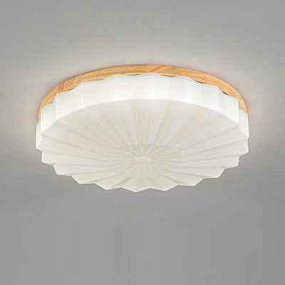 Modern Minimalist Round Flower Wood Iron Acrylic LED Flush Mount Ceiling Light For Living Room