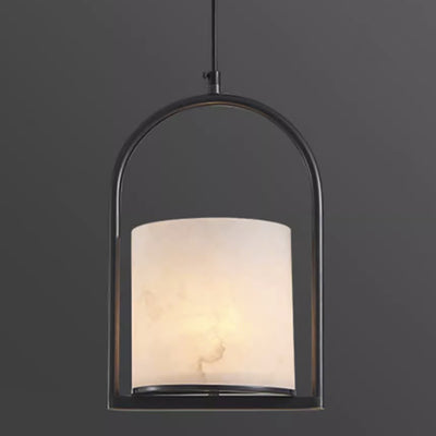 Modern Minimalist Birdcage Column Copper Marble 1-Light Pendant Light For Study Room