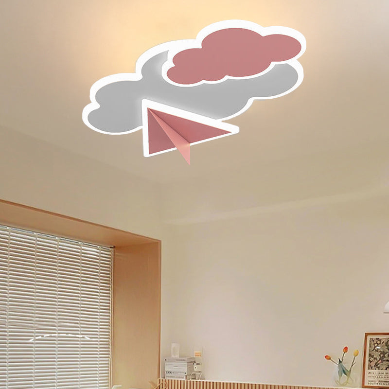 Contemporary Creative Kids Iron Acrylic Plane Cloud Astronaut LED Flush Mount Ceiling Light For Bedroom