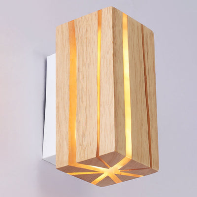 Modern Minimalist Geometric Cuboid Cracked Wood Grain LED Wall Sconce Lamp For Living Room