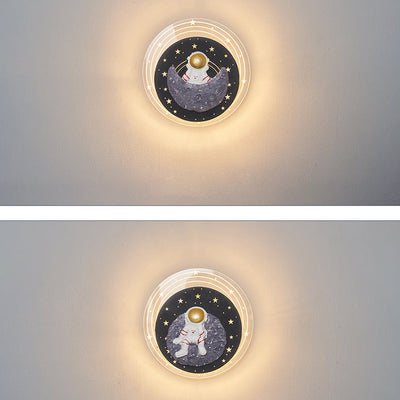 Contemporary Creative Starry Sky Moon Resin Astronaut Round LED Wall Sconce Lamp For Living Room