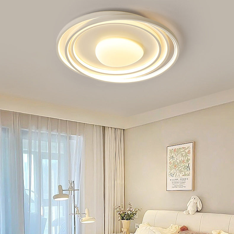 Modern Minimalist Cream Round Acrylic Iron LED Flush Mount Ceiling Light For Living Room