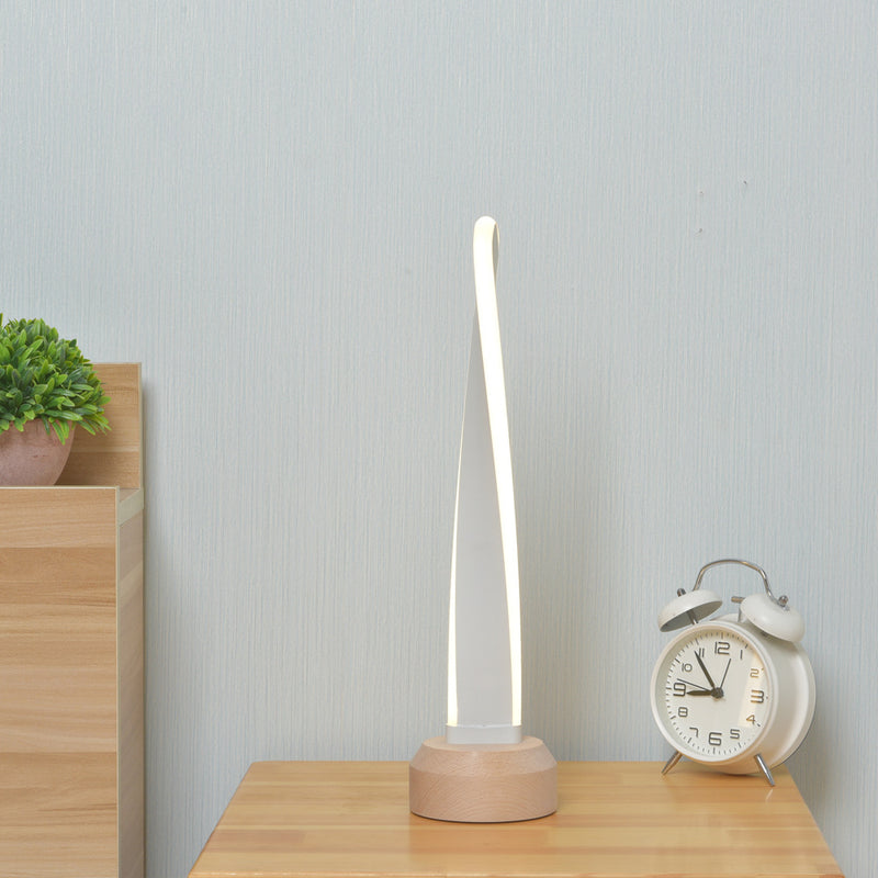 Traditional Japanese Elliptical Spiral Strip Beech Aluminum Silica LED Table Lamp For Bedside