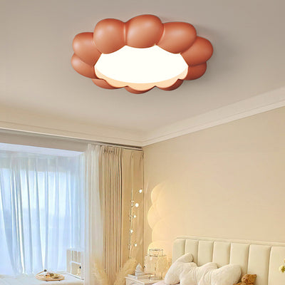 Modern Minimalist Cream Round Flower Resin Acrylic LED Flush Mount Ceiling Light For Bedroom