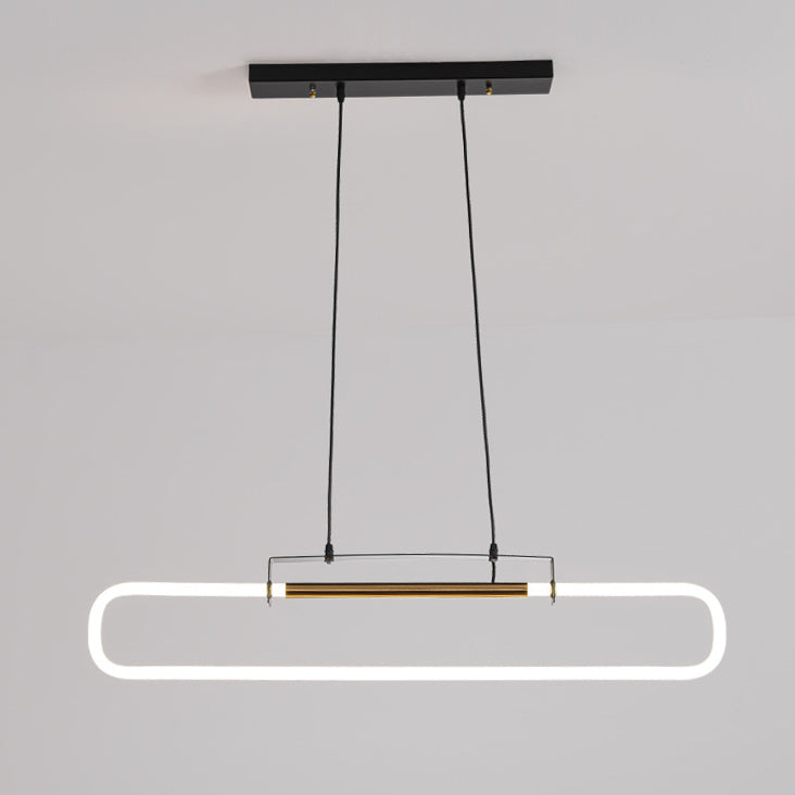 Modern Minimalist Iron Acrylic Rectangular Strip LED Island Light Chandeliers For Dining Room