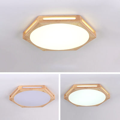 Traditional Vintage Wood Grain Hexagon Acrylic LED Flush Mount Ceiling Light For Living Room