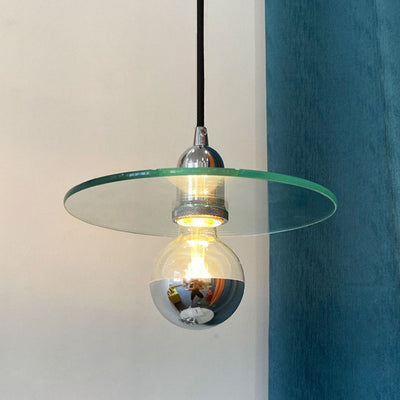 Modern Mid-Century Round Disc Iron Glass 1-Light Pendant Light For Living Room