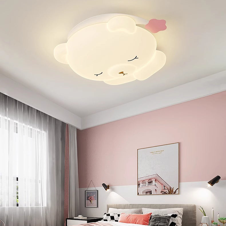 Modern Art Deco Kids Iron PE Bear LED Flush Mount Ceiling Light For Bedroom