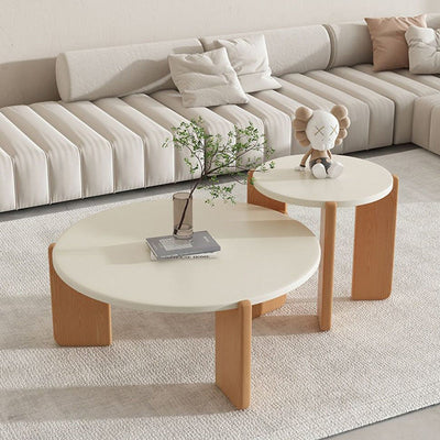 Modern Minimalist Round Density Plate Solid Wood Coffee Table For Living Room