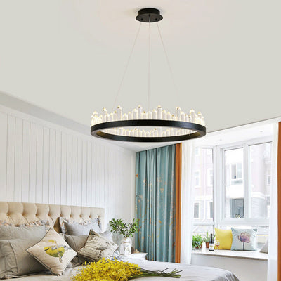 Modern Minimalist Round Crystal Hardware LED Pendant Light For Bedroom