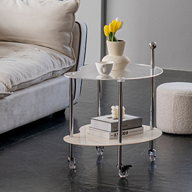 Contemporary Nordic Cloud Acrylic Stainless Steel Crystal Wheel End Table 2-Tier For Living Room