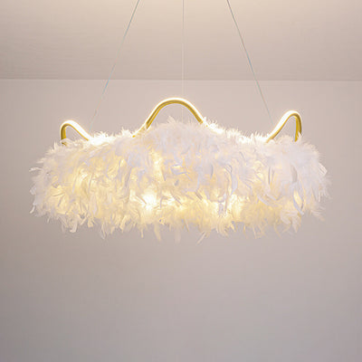 Contemporary Creative Crown Feather Aluminum Acrylic LED Pendant Light For Bedroom