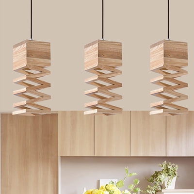 Contemporary Simplicity Geometric Square Wood 1-Light Pendant Light For Dining Room