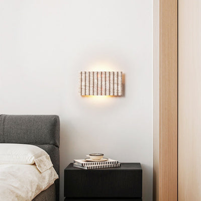 Contemporary Retro Grille Beige Travertine Rectangle 1-Light Wall Sconce Lamp For Bedroom