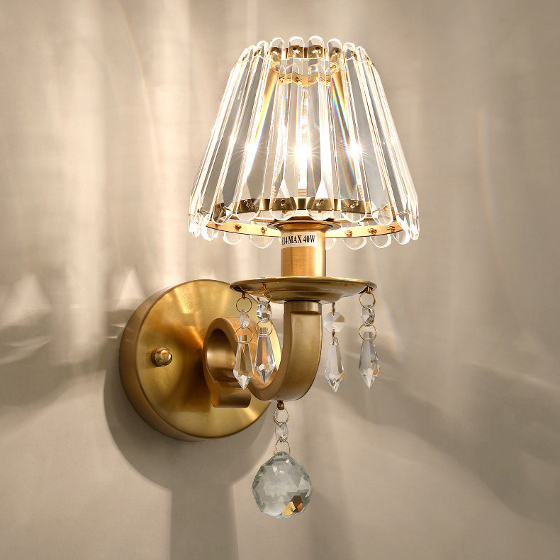 Contemporary Luxury Golden Finish Frame Crystal Shade 1-Light Wall Sconce Lamp For Living Room