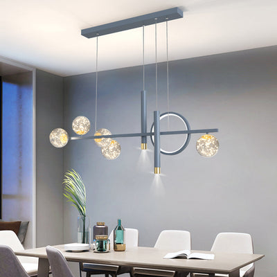 Modern Minimalist Round Ball Long Iron Aluminum Acrylic LED Island Light Chandelier For Dining Room