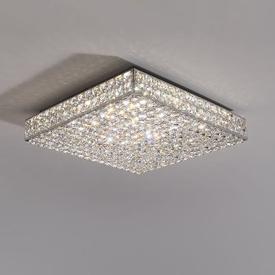 Modern Luxury Stainless Steel Crystal Square Rectangular Cube LED Flush Mount Ceiling Light For Living Room