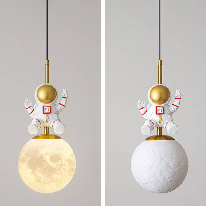 Contemporary Nordic Kids Orb Astronaut Iron Resin 1-Light Pendant Light For Bedroom