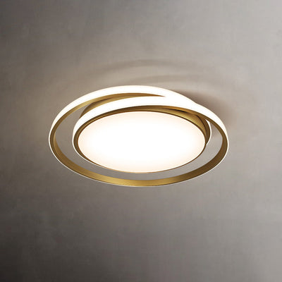 Modern Minimalist Round Circle Full Copper Acrylic LED Flush Mount Ceiling Light For Bedroom