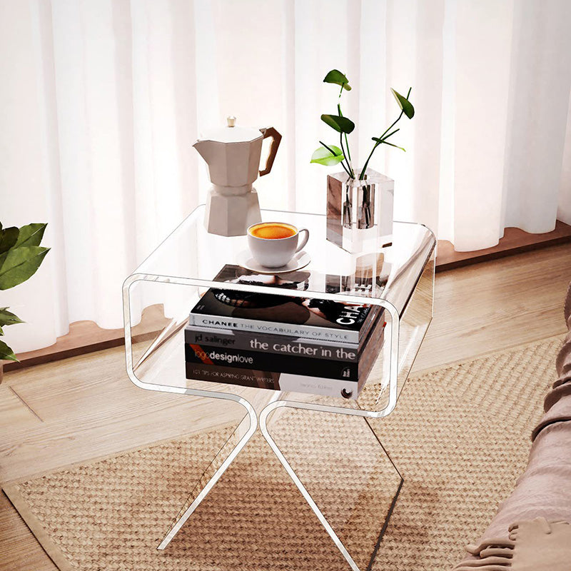 Modern Minimalist Rectangular Acrylic End Table 2-Tier For Living Room