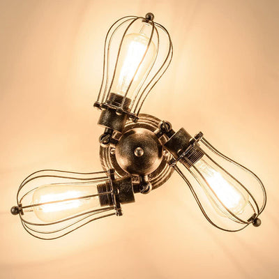 Contemporary Industrial Iron Cage Grill 3/4 Light Semi-Flush Mount Ceiling Light For Living Room