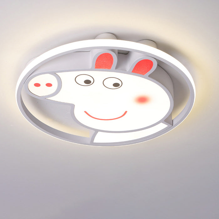 Contemporary Creative Kids Iron Acrylic Round Pig LED Flush Mount Ceiling Light For Bedroom