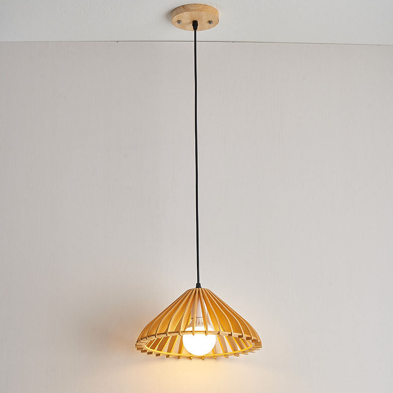 Japanese Wabi-Sabi Style Walnut Tapered Hollow 1-Light Pendant Light