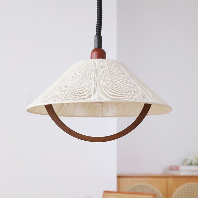 Traditional Japanese Solid Wood Round 1-Light Pendant Light For Living Room