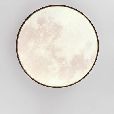 Contemporary Scandinavian Iron Plastic Round Moon LED Flush Mount Ceiling Light For Living Room