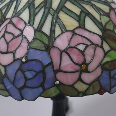 Traditional Tiffany Rose Flower Stained Glass Dome 1-Light Table Lamp For Bedroom