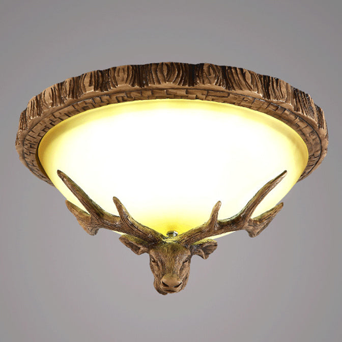 Contemporary Retro Resin Glass Dome Deer 3-Light Flush Mount Ceiling Light For Hallway