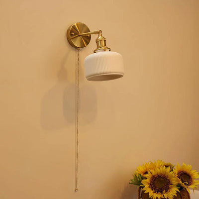 Contemporary Nordic Simplicity Brass Round 1-Light Vanity Light Wall Sconce Lamp For Bedroom