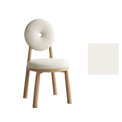 Contemporary Scandinavian Round Lambswool Wood Iron Vanity Stool Backrest Armless For Bedroom