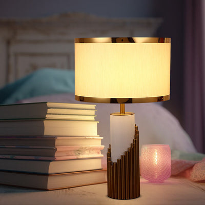 Modern Creative Fabric Lampshade Metal Cylindrical Base 1-Light Table Lamp