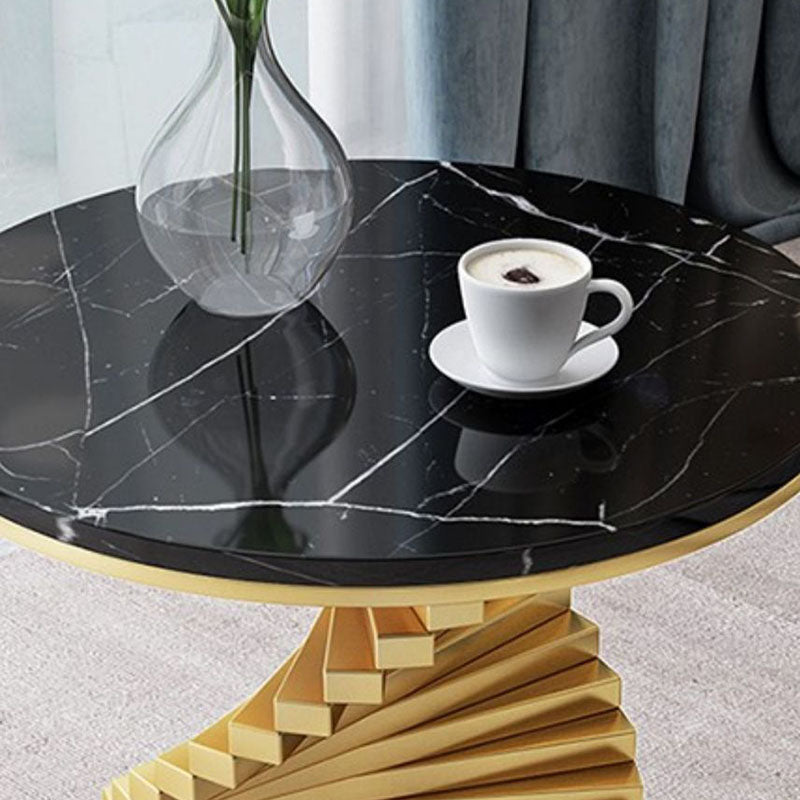 Contemporary Scandinavian Round Stepped Marble Metal Coffee Table For Living Room