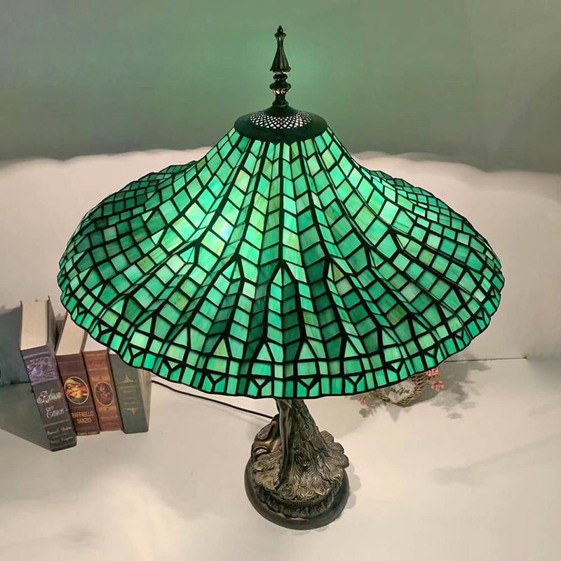 Lampe de table traditionnelle à 3 lumières en verre teinté Tiffany Umbrella Goddess pour chambre à coucher 