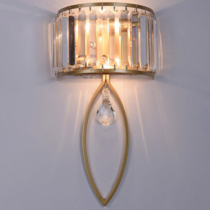 Modern Luxury Half Round Oval Iron Crystal 2-Light Wall Sconce Lamp For Bedroom