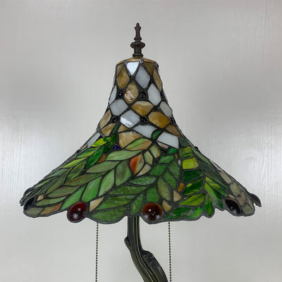 Traditional Tiffany Alloy Glass Horn Flower Leave 2-Light Table Lamp For Bedside