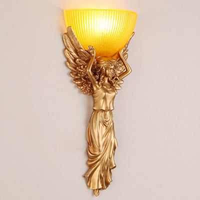 Traditional European Resin Glass Angel Statue 1-Light Wall Sconce Lamp For Living Room