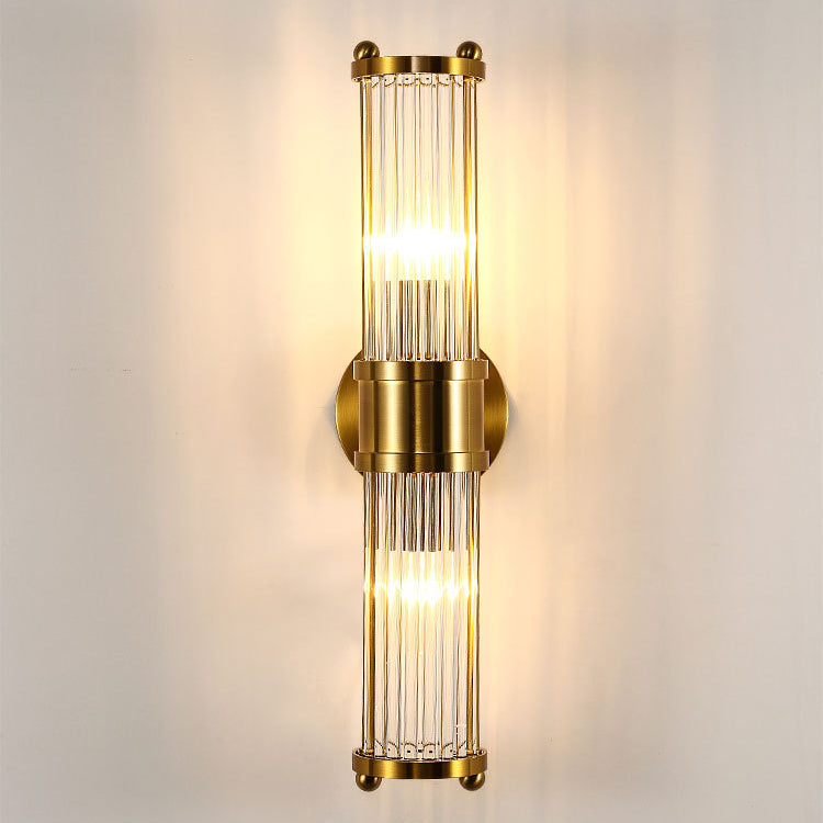 Contemporary Scandinavian Cylinder Multi-Length Disc Base Iron Crystal 1/2 Light Wall Sconce Lamp For Living Room